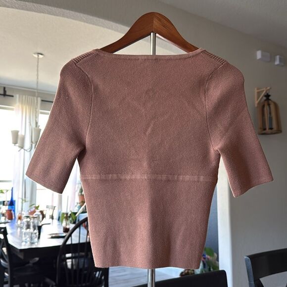 NWOT Free People Teagan Swit 1/4 Short Sleeve Ribbed V-Neck Top Fitted Cropped - Picture 11 of 12